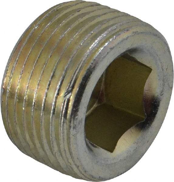 Parker - 3/4 Male Thread, Zinc Plated Steel Industrial Pipe Hollow Hex Plug - MNPTF, 5,500 psi - Exact Tool & Supply