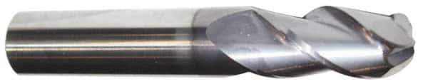 Accupro - 7/16" Diam, 2" LOC, 3 Flute Solid Carbide Ball End Mill - AlTiN Finish, Single End, 4" OAL, 7/16" Shank Diam, Spiral Flute - Exact Tool & Supply