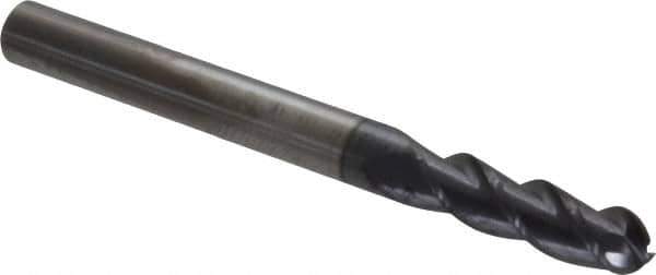 Accupro - 3/16" Diam, 5/8" LOC, 3 Flute Solid Carbide Ball End Mill - AlTiN Finish, Single End, 2" OAL, 3/16" Shank Diam, Spiral Flute - Exact Tool & Supply