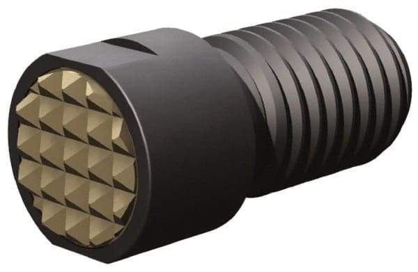 Fairlane - Serrated Tooth, 1/2-13, 3/16" Internal Hex, 1-1/2" Shank Length, 1-1/2" Thread Length, Black Oxide Finish, Round Head, Adjustable Positioning Gripper - 1/2" Pad Diam, 5/8" Hex, 1/4" Head Height, Extra Fine Tooth Grade - Exact Tool & Supply