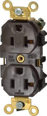 Leviton - 125 VAC, 20 Amp, 5-20R NEMA Configuration, Brown, Industrial Grade, Self Grounding Duplex Receptacle - 1 Phase, 2 Poles, 3 Wire, Flush Mount, Tamper Resistant - Exact Tool & Supply