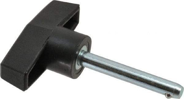 Value Collection - 1/4" Diam, 1-3/4" Usable Length, T Handle, Quick Release Pin - 2-1/2" OAL, Grade C1010/C1022 Steel, Zinc-Plated Finish - Exact Tool & Supply