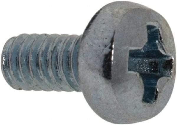 Value Collection - M2x0.40, 4mm Length Under Head Phillips Drive Machine Screw - Pan Head, Grade 4.8 Steel, Zinc-Plated Finish, Without Washer - Exact Tool & Supply