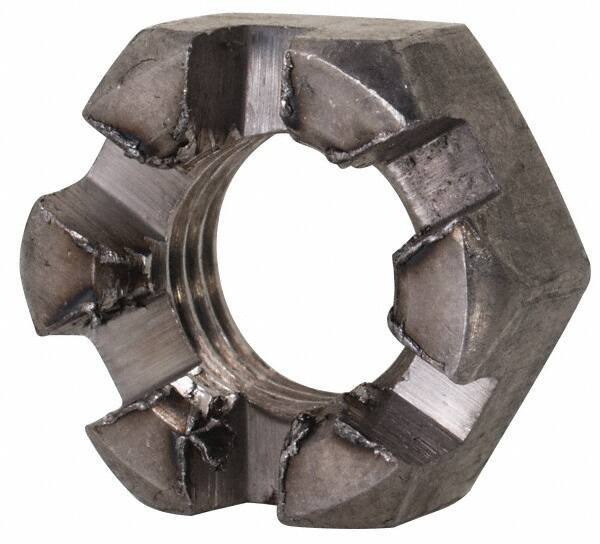 Value Collection - 5/16-24 UNF Grade 2 Steel Slotted Locknut - 1/2" Width Across Flats, 17/64" High, Uncoated - Exact Tool & Supply