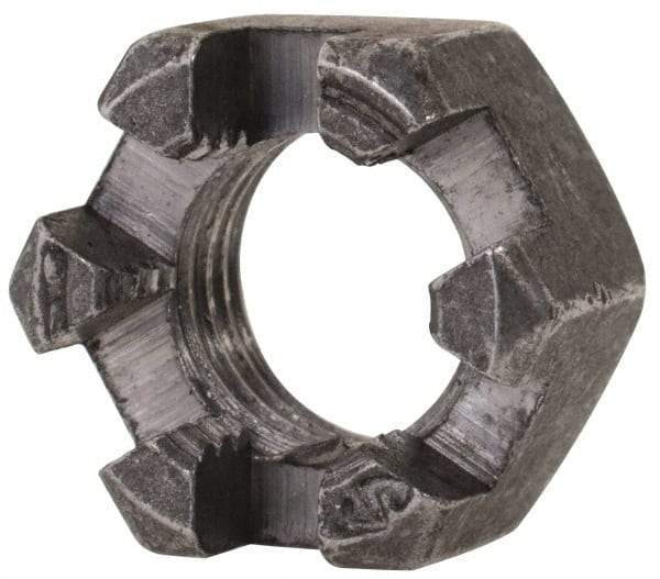 Value Collection - 3/8-24 UNF Grade 2 Steel Slotted Locknut - 9/16" Width Across Flats, 21/64" High, Uncoated - Exact Tool & Supply
