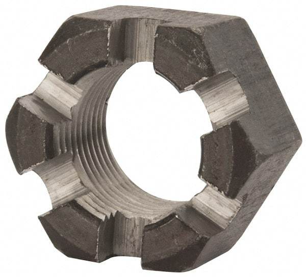 Value Collection - 1-1/8 - 12 UNF Grade 2 Steel Slotted Locknut - 1-11/16" Width Across Flats, 31/32" High, Uncoated - Exact Tool & Supply