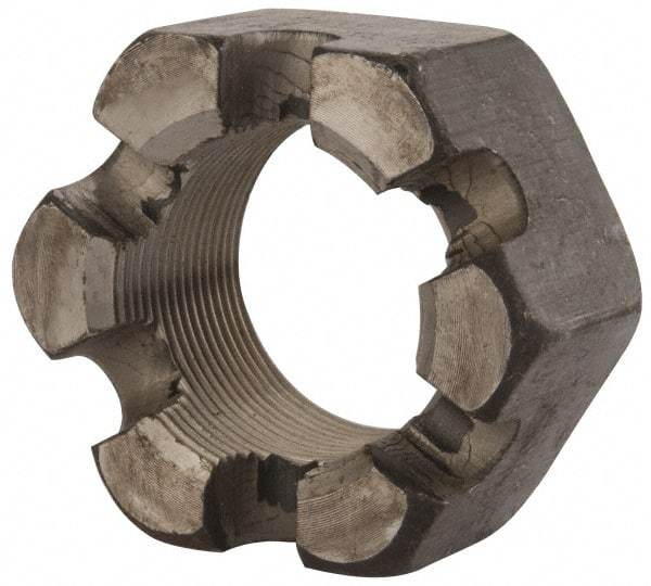 Value Collection - 1-3/4 - 12 UNF Grade 2 Steel Slotted Locknut - 2-5/8" Width Across Flats, 1-1/2" High, Uncoated - Exact Tool & Supply