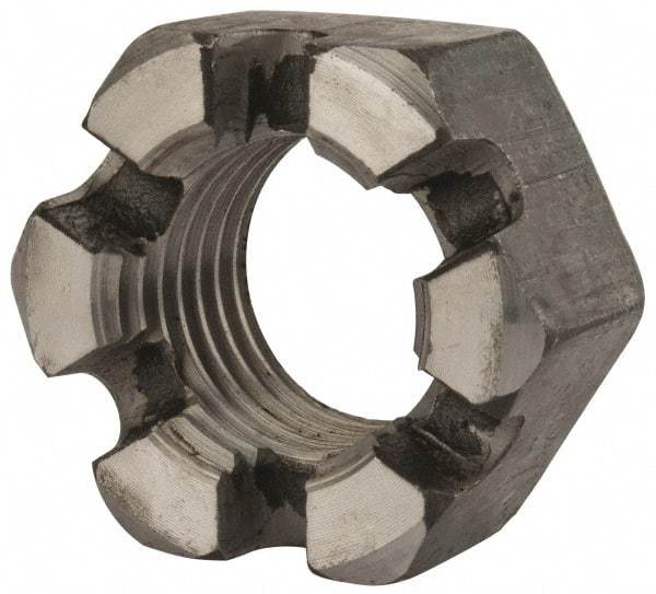 Value Collection - 2 - 4-1/2 UNC Grade 2 Steel Slotted Locknut - 3" Width Across Flats, 1-23/32" High, Uncoated - Exact Tool & Supply