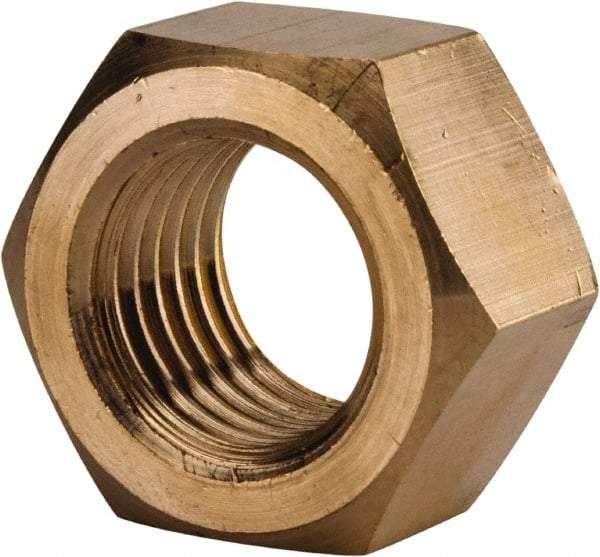 Value Collection - 1-1/4 - 7 UNC Brass Right Hand Hex Nut - 1-7/8" Across Flats, 1-1/16" High, Brass Finish - Exact Tool & Supply