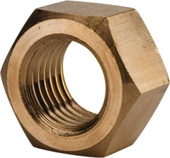 Value Collection - 1-1/4 - 7 UNC Brass Right Hand Hex Nut - 1-7/8" Across Flats, 1-1/16" High, Brass Finish - Exact Tool & Supply