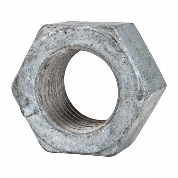 Value Collection - 1-1/2 - 6 UNC Steel Right Hand Hex Nut - 2-1/4" Across Flats, 1-9/32" High, Hot Dipped Galvanized Finish - Exact Tool & Supply