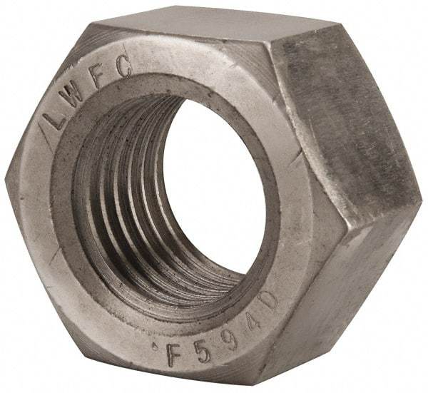 Value Collection - 1-3/4 - 5 UNC Stainless Steel Right Hand Hex Nut - 2-5/8" Across Flats, 1-1/2" High, Uncoated - Exact Tool & Supply