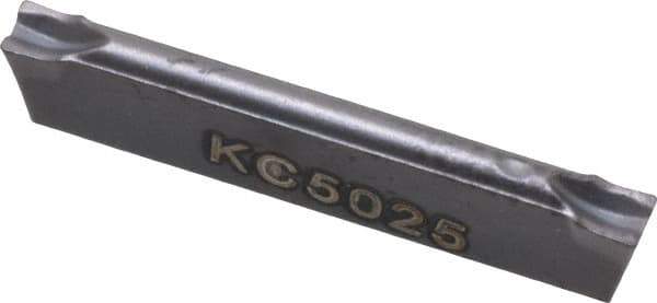 Kennametal - A4C1 CF KC5025 Grade, 0.0591" Cutting Width, Carbide Cutoff Insert - 0° Neutral Lead Angle, 0.0079" Cnr Rad, TiAlN Coated - Exact Tool & Supply