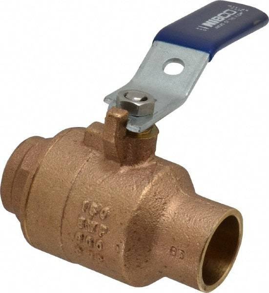 NIBCO - 1" Pipe, Full Port, Bronze Standard Ball Valve - 2 Piece, Inline - One Way Flow, Soldered x Soldered Ends, Lever Handle, 600 WOG, 150 WSP - Exact Tool & Supply