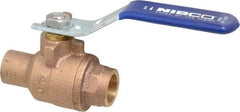 NIBCO - 1/2" Pipe, Full Port, Bronze Standard Ball Valve - 2 Piece, Inline - One Way Flow, Soldered x Soldered Ends, Lever Handle, 600 WOG, 150 WSP - Exact Tool & Supply