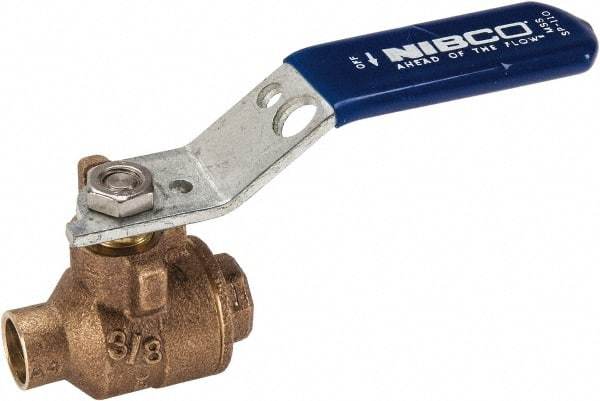 NIBCO - 3/8" Pipe, Full Port, Bronze Standard Ball Valve - 2 Piece, Inline - One Way Flow, Soldered x Soldered Ends, Lever Handle, 600 WOG, 150 WSP - Exact Tool & Supply