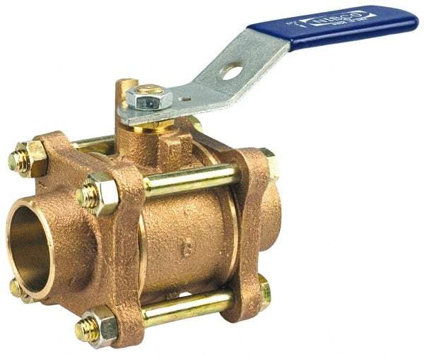 NIBCO - 1" Pipe, Full Port, Bronze Standard Ball Valve - 3 Piece, Inline - One Way Flow, Soldered x Soldered Ends, Lever Handle, 600 WOG, 150 WSP - Exact Tool & Supply