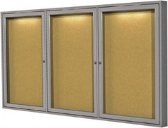 Ghent - 47.13" Wide x 36" High Enclosed Cork Bulletin Board - Natural Cork, Aluminum Frame - Exact Tool & Supply