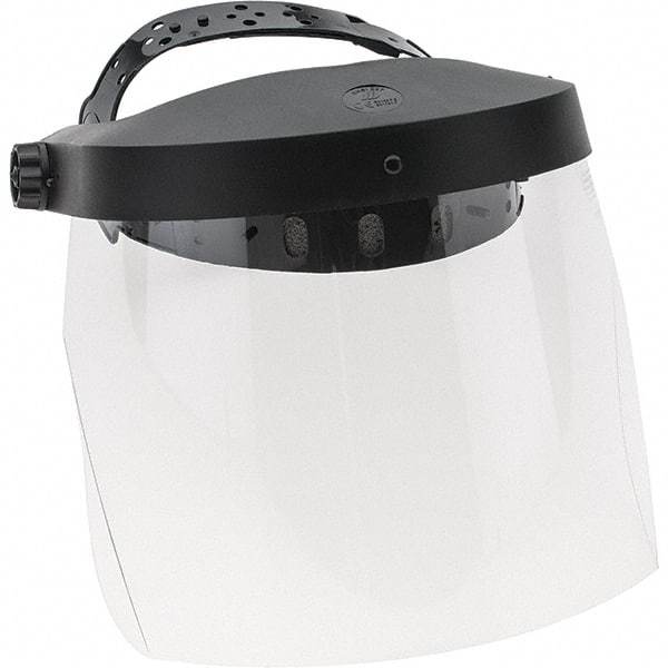 PRO-SAFE - Thermoplastic Black Pinlock Adjustment, Face Shield & Headgear Set - 13-1/2" Wide x 8" High x 0.04" Thick, Uncoated, Clear Window - Exact Tool & Supply