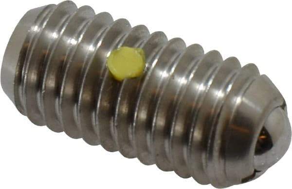 Vlier - 1/2-13, 0.281" Ball Diam, 1.05" Body Length, 0.072" Max Ball Reach, Threaded Ball Plunger - Stainless Steel Body, Stainless Steel Ball, 6 Lb Initial End Force, 12 Lb Final End Force, Locking Element - Exact Tool & Supply