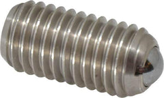 Vlier - 5/8-11, 0.375" Ball Diam, 1.25" Body Length, 0.096" Max Ball Reach, Threaded Ball Plunger - Stainless Steel Body, Stainless Steel Ball, 9 Lb Initial End Force, 18 Lb Final End Force, Locking Element - Exact Tool & Supply