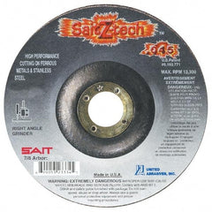 Sait - 6" Wheel Diam, 7/8" Arbor Hole, Type 27 Depressed Center Wheel - Zirconia Alumina, Resinoid Bond, 10,200 Max RPM, Compatible with Angle Grinder - Exact Tool & Supply
