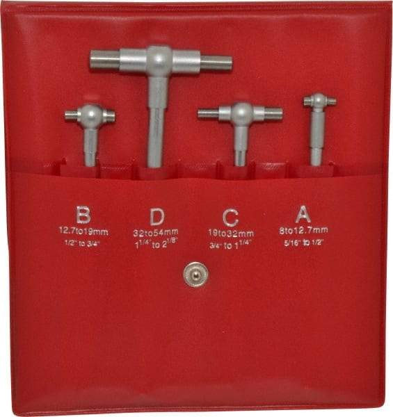 SPI - 4 Piece, 5/16 to 2-1/8 Inch, Hardened Tool Steel, Satin Chrome Finish, Telescoping Gage Set - Includes Vinyl Pouch - Exact Tool & Supply
