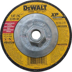 DeWALT - 24 Grit, 4-1/2" Wheel Diam, 1/4" Wheel Thickness, Type 27 Depressed Center Wheel - Zirconia Alumina, R Hardness, 13,300 Max RPM, Compatible with Angle Grinder - Exact Tool & Supply