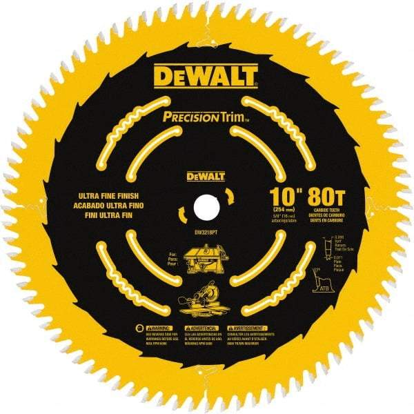 DeWALT - 10" Diam, 5/8" Arbor Hole Diam, 80 Tooth Wet & Dry Cut Saw Blade - Carbide-Tipped, Finishing Action, Standard Round Arbor - Exact Tool & Supply