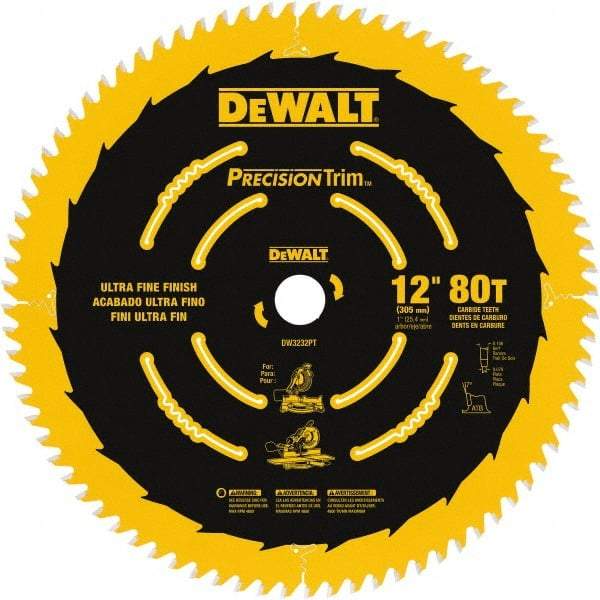 DeWALT - 12" Diam, 1" Arbor Hole Diam, 80 Tooth Wet & Dry Cut Saw Blade - Carbide-Tipped, Finishing Action, Standard Round Arbor - Exact Tool & Supply