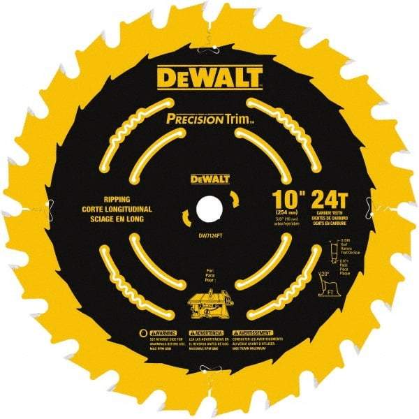 DeWALT - 10" Diam, 5/8" Arbor Hole Diam, 24 Tooth Wet & Dry Cut Saw Blade - Carbide-Tipped, Ripping Action, Standard Round Arbor - Exact Tool & Supply