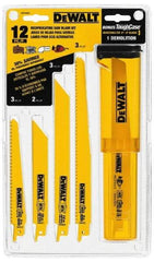 DeWALT - 12 Piece, 6" to 9" Long x 0.035" to 0.062" Thick, Bi-Metal Reciprocating Saw Blade Set - Straight and Tapered Profile, 6 to 24 Teeth per Inch, Angled Tip - Exact Tool & Supply