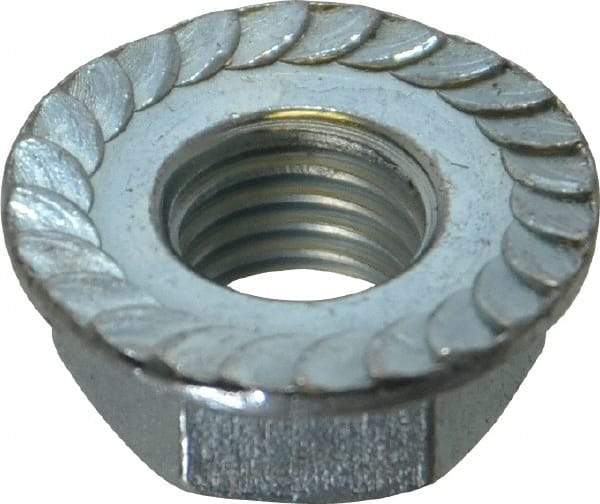 Value Collection - 5/16-24, 0.68" Flange Diam, Serrated Flange Nut - Grade Grade 2 Steel, Zinc-Plated Finish, 0.283" Flange Height - Exact Tool & Supply