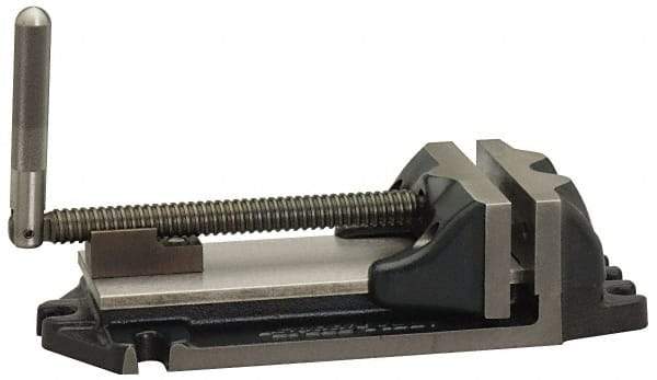 Cardinal Tool - 6" Jaw Opening Capacity x 2" Throat Depth, Horizontal Drill Press Vise - 6" Wide Jaw, Stationary Base, Rapid Action, 15" OAL x 3-11/16" Overall Height, Steel - Exact Tool & Supply