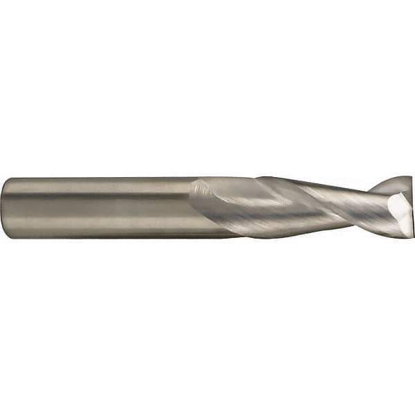 SGS - 3mm, 8mm LOC, 3mm Shank Diam, 38mm OAL, 2 Flute, Solid Carbide Square End Mill - Single End, TiB2 Finish, Spiral Flute, 35° Helix, Centercutting, Right Hand Cut, Right Hand Flute, Series 47M - Exact Tool & Supply