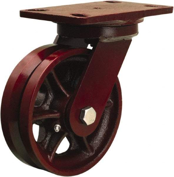 Hamilton - 6" Diam x 2" Wide, Iron Swivel Caster - 1,000 Lb Capacity, Top Plate Mount, 4-1/2" x 6-1/2" Plate, Straight Roller Bearing - Exact Tool & Supply