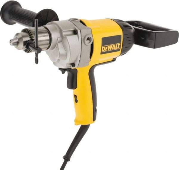 DeWALT - 1/2" Keyed Chuck, 550 RPM, Spade Handle Electric Drill - 9 Amps, 120 Volts, Reversible, Includes 2-Position Rear Spade Handle, 3-Position Side Handle, Chuck Key with Holder - Exact Tool & Supply