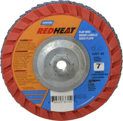 Norton - 40 Grit, 7" Disc Diam, 5/8-11 Center Hole, Type 27 Ceramic Flap Disc - 8,600 Max RPM, Plastic Backing, Arbor Attaching System, Coated - Exact Tool & Supply
