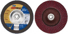 Norton - 40 Grit, 7" Disc Diam, 5/8-11 Center Hole, Type 29 Ceramic Flap Disc - 8,600 Max RPM, Fiberglass Backing, Arbor Attaching System, Coated - Exact Tool & Supply