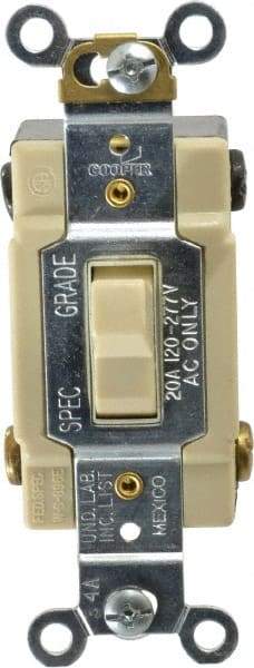 Cooper Wiring Devices - 4 Pole, 120 to 277 VAC, 20 Amp, Commercial Grade, Toggle, Wall and Dimmer Light Switch - 1.3 Inch Wide x 4.19 Inch High, Fluorescent - Exact Tool & Supply