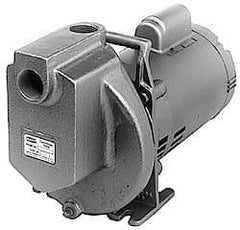 American Machine & Tool - 115/230 Volt, 1 Phase, 1-1/2 HP, Chemical Transfer Self Priming Centrifugal Pump - 1 Inch Inlet, Stainless Steel and Cast Iron Housing, Stainless Steel Impeller, 68 Ft. Shut Off, Viton Seal - Exact Tool & Supply