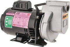 American Machine & Tool - 115/230 Volt, 1 Phase, 1/3 HP, Chemical Transfer Self Priming Centrifugal Pump - 1 Inch Inlet, Stainless Steel and Cast Iron Housing, Stainless Steel Impeller, 44 Ft. Shut Off, Viton Seal - Exact Tool & Supply