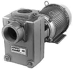 American Machine & Tool - 230/460 Volt, 3 Phase, 3 HP, Self Priming Centrifugal Pump - 3 Inch Inlet, 65 Head Pressure, Cast Iron Housing, Bronze Impeller - Exact Tool & Supply