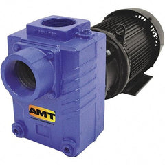 American Machine & Tool - 230/460 Volt, 3 Phase, 7-1/2 HP, Self Priming Centrifugal Pump - 3 Inch Inlet, 110 Head Pressure, Cast Iron Housing, Bronze Impeller - Exact Tool & Supply