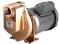 American Machine & Tool - 115/230 Volt, 1 Phase, 1-1/2 HP, Self Priming Pump - 1-1/2 Inch Inlet, 58 Head Pressure, Bronze and Cast Iron Housing, Bronze Impeller, PTFE Seal - Exact Tool & Supply