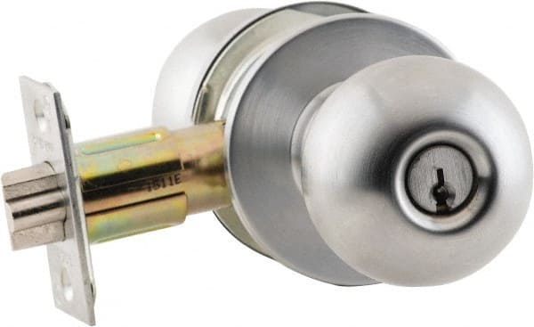 Schlage - 1-3/8 to 1-7/8" Door Thickness, Satin Chrome Entrance Knob Lockset - Exact Tool & Supply