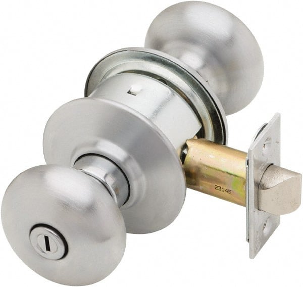 Schlage - 1-3/8 to 1-7/8" Door Thickness, Satin Chrome Privacy Knob Lockset - Exact Tool & Supply