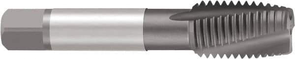Emuge - 5/8-18 UNF 3 Flute 3BX Plug Spiral Flute Tap - Cobalt, Nitride Finish, 3-13/16" OAL, Left Hand Flute, Right Hand Thread - Exact Tool & Supply