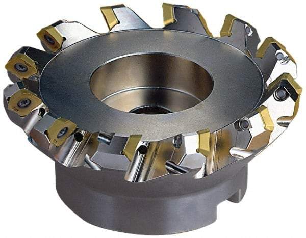 Seco - 5.47" Cut Diam, 1-1/2" Arbor Hole, 0.236" Max Depth of Cut, 45° Indexable Chamfer & Angle Face Mill - 8 Inserts, SE.X 43 Insert, Right Hand Cut, 8 Flutes, Through Coolant, Series R220.53 - Exact Tool & Supply