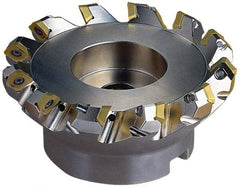 Seco - 5.47" Cut Diam, 1-1/2" Arbor Hole, 0.236" Max Depth of Cut, 45° Indexable Chamfer & Angle Face Mill - 8 Inserts, SE.X 43 Insert, Right Hand Cut, 8 Flutes, Through Coolant, Series R220.53 - Exact Tool & Supply